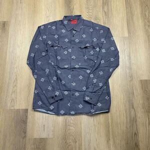 HUGO Boss Shirt Mens 15.5 39 Gray Modern Fit Button Down Logo Print Long Sleeve